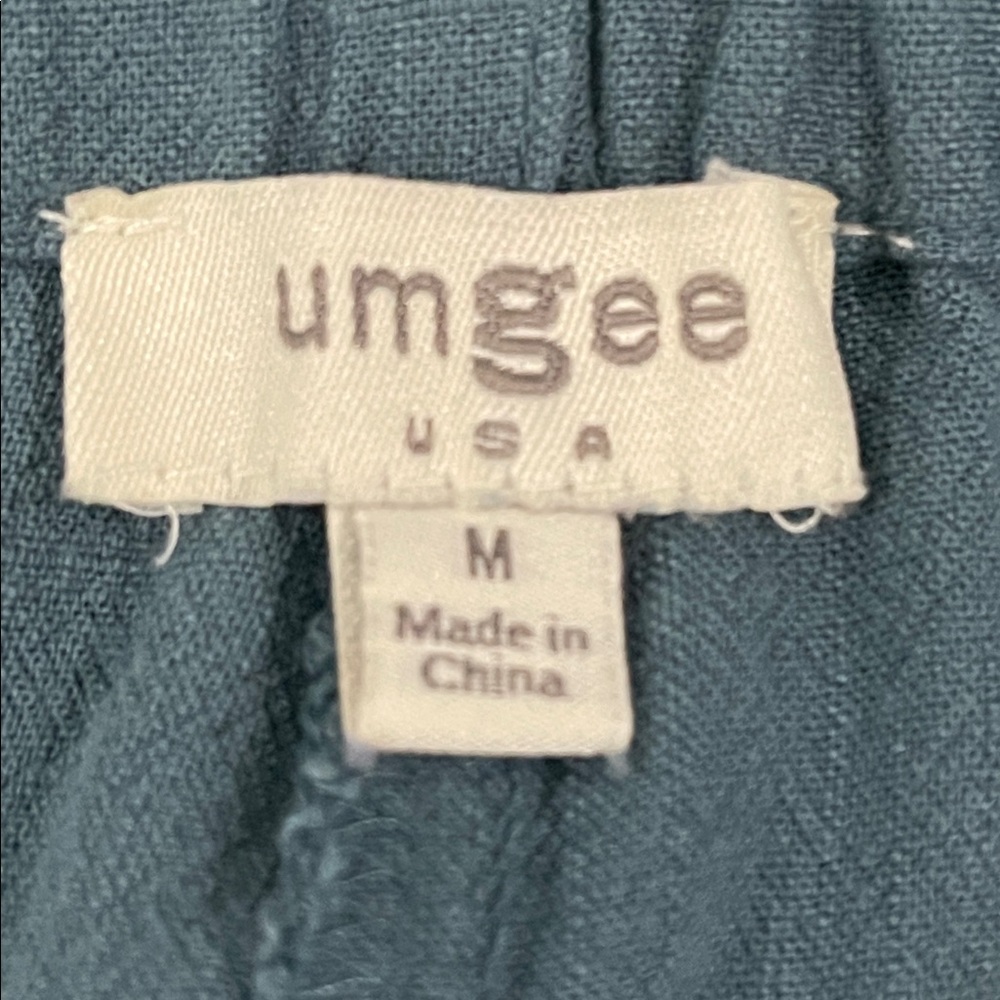 Umgee Wide Leg Pants Ruffle Hem Linen Cotton Teal Size Medium - Picture 8 of 9